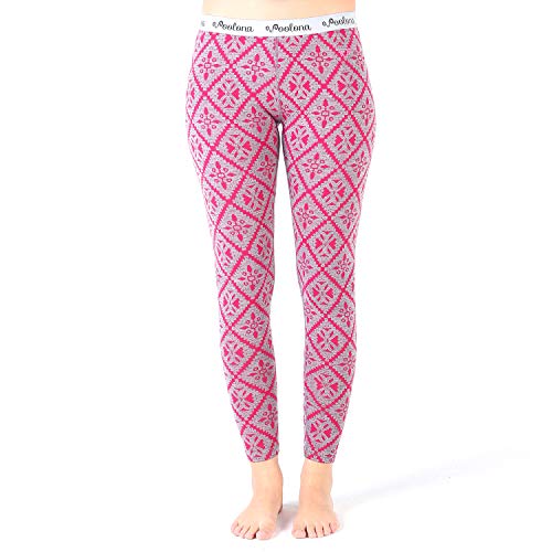 %100 Merino Wool Womens Leggings, Thermal Base Layer Pants, Black Gray Pattern - Medium