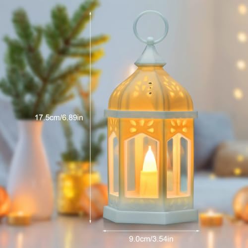 2 Stück Kerzen Laternen, Vintage Dekorative Garten Laternen, Tischlaternen Con Windschutzscheibe, mit LED Kerzen, für Garten Terrasse Veranda Weihnachten Dekoration, Festive Light (Warmweiß) – Bild 3
