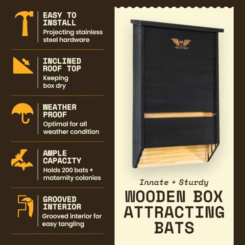 Image of WildYard Bat House for Outdoors - Extra Large 3 Chamber, Black, 200 Bats