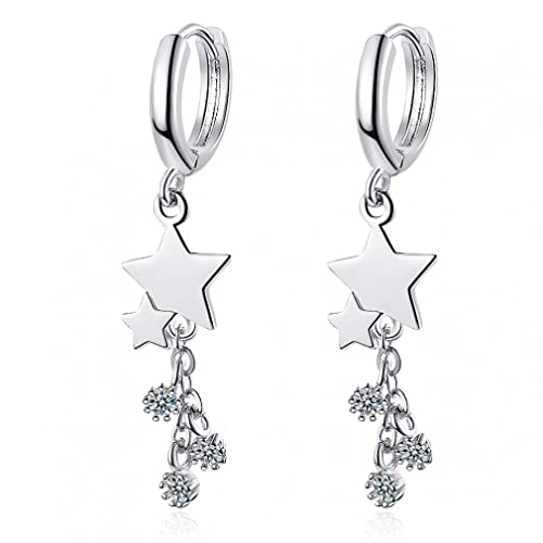 Boucles d'oreilles pendantes étoile en argent sterling et cristal étincelant pour mariage