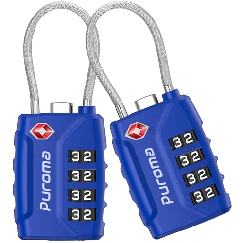 Image of Puroma TSA Approved Luggage Lock, 4 Digit Combination Travel Locks Resettable Code Lock with Zinc Alloy Body for Suitcase, Toolbox, Backpack, Bag, Gym Locker, Basic Blue, Modern