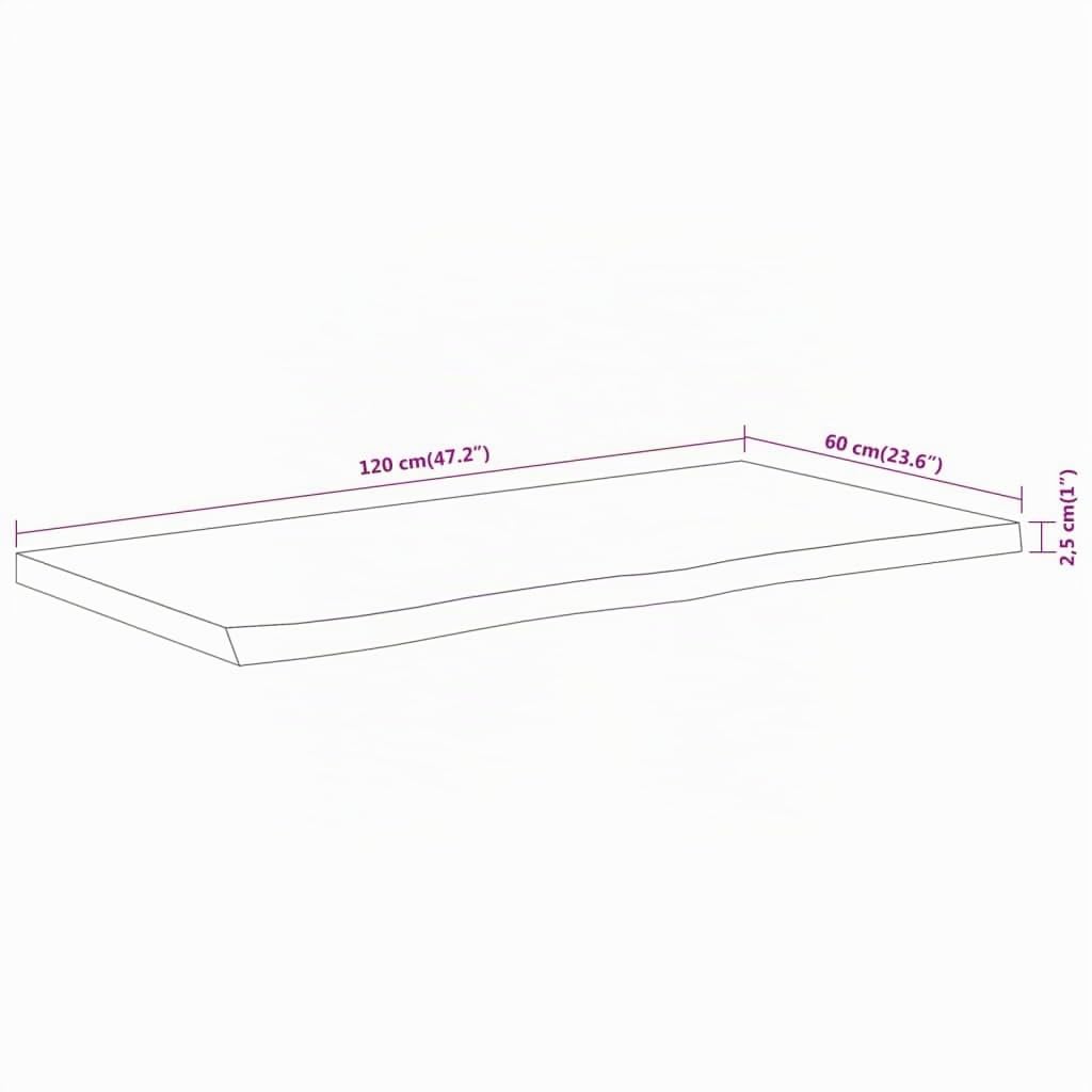 vidaXL Waschtischplatte, Rechteckig Arbeitsplatte mit Naturkante, Waschtischkonsole Tischplatte für Badezimmer, Holzplatte Platte Badmöbel, 120x60x2,5cm Massivholz Akazie