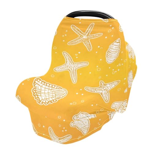 Baby Car Seat Canopy Covers Nursing Cover Stretchy Boys Girls Yellow Starfish Conch Carrier Cover Breastfeeding Cover Breathable