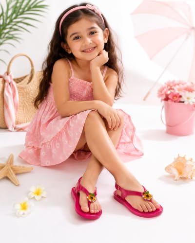 Image of Premsons Girls' Pink Jelly Sandals with Back Strap - Lightweight Waterproof Flip Flops for Kids, Soft Comfortable Summer Beach Sandals (size 32)