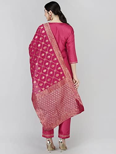 Image of Vaamsi Women's Poly Silk Solid Yoke Design Straight Kurta Set With Dupatta