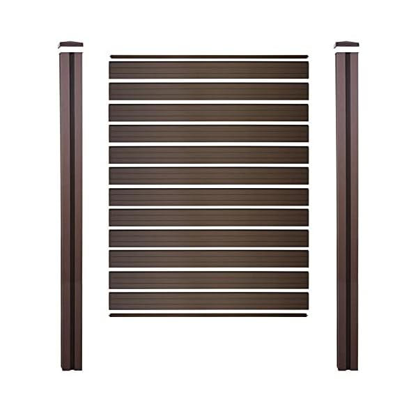 Mendler WPC-Sichtschutz Sarthe, Windschutz Zaun, WPC-Pfosten zum Einbetonieren - Basiselement, 195cm braun – Bild 8