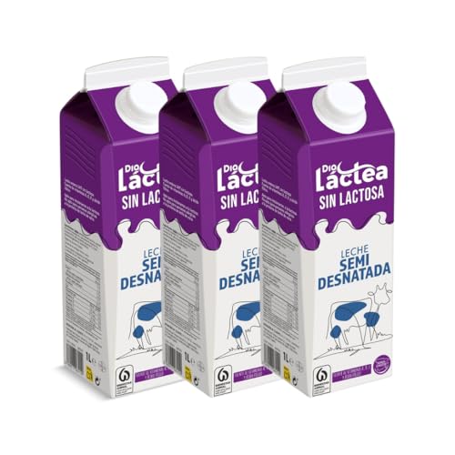 Dia Láctea - Leche Semidesnatada SIN LACTOSA UHT (Pack 3 x 1L) - Enriquecida con Vitaminas A, D, E y Ácido Fólico - Fácil Digestión