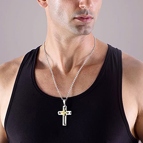 YL Cross Necklace for Men 316L Stainless Steel Jesus Christ Pendant Jewelry Rolo Chain for 20″ 22″ 24″ 26″ 28″2