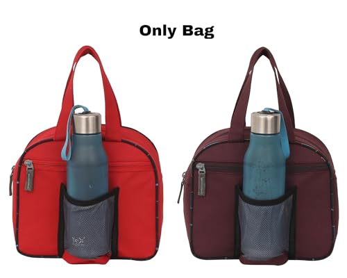 Image of STRONG LIFE Combo Polyester Tiffin School Office Picnic Work Lunch Bag for Kids with Bottle Holder Pack of 2 (Red+Purple)