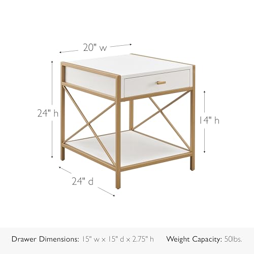 Image of Leick Home Claudette End Table, 20 inch, White, Gold