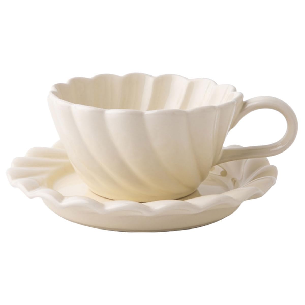 Tasses à café en céramique blanche aux lignes élégantes et soucoupe robuste