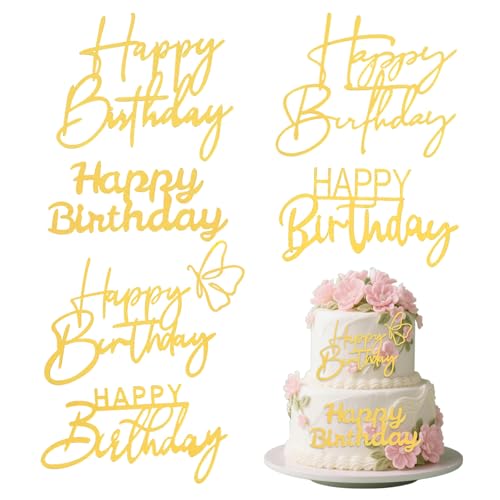 Lot de 6 décorations de gâteau Happy Birthday - En acrylique - Différentes formes - Pour gâteaux d'anniversaire