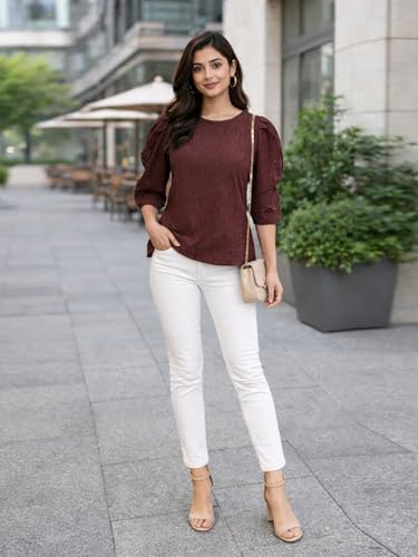 Image of Style Quotient Women self Design Maroon Cotton top
