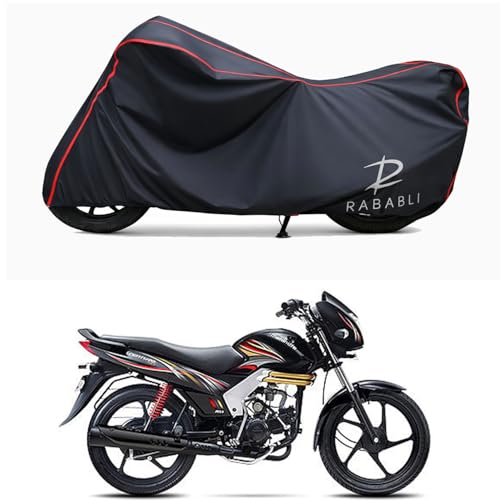 Image of Waterproof Bike Body Cover Compatible for | Mahindra Centuro XT | Taffeta Fabric, Red Piping Design, Bottom Elastic Fit | Dustproof, Sun UV & Rain Protection for All Bikes