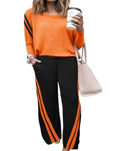 Chulianyouhuo Womens Plus Size 2 Piece Outfits Tracksuit 2025 Fall Lounge Set Wide Leg Pants Long Sleeve Tops Travel Sweatsuit
