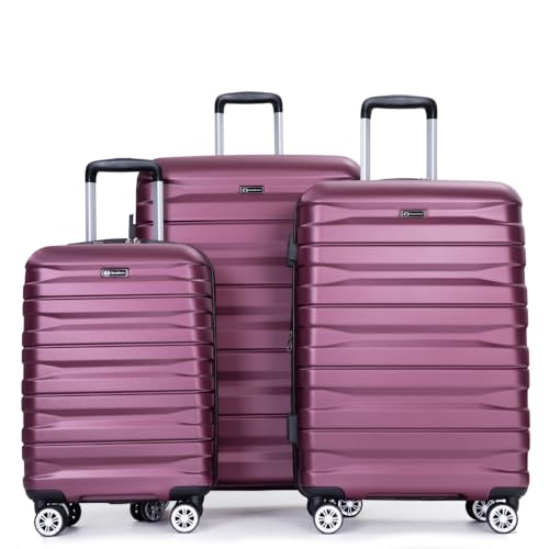3 Piece Luggage Sets PC Lightweight & Durable Expandable Suitcase with Two Hooks, Double Spinner Wheels, TSA Lock, (21/25/29) Wine Red