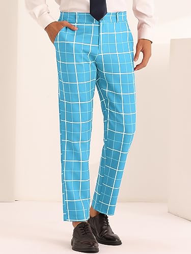 Lars Amadeus Plaid Dress Pants for Men's Business Slim Fit Flat Front Checked Pants2