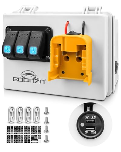Power Distribution Box with Battery Adapter Compatible with Dewalt 20V Battery, Power Adapter Box with Dual USB Charger & Low Voltage Protection, for Rv Truck Trailer Yachts, Battery Not Included