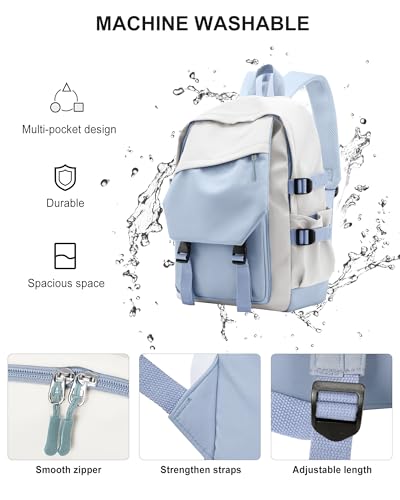 Image of coowoz School Bag Lightweight Casual Daypack College Laptop Backpack for Men Women Water Resistant Travel Rucksack for Sports High School Middle Bookbag for girls(Blue white)