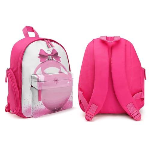 Pink Christmas Ball Backpack Small Book Bag with Side Pocket, Lightweight Durable Backpack, Travel Rucksack, Pink-style4