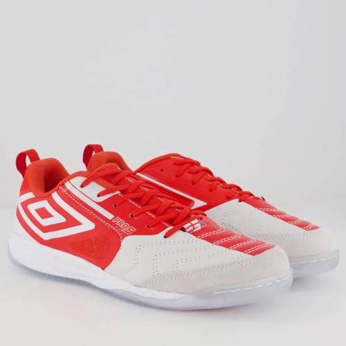 Chuteira Umbro Pro 5 Bump England Futsal Branca e Vermelha