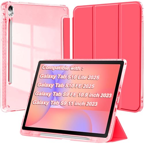 Etui do Samsung Galaxy Tab S10 Lite/ S10 FE 2025 / S9 FE 10,9 cala / S9 28.9 cm 2023 z uchwytem na długopis S, przezroczysty tył, smukły stojak, odporne na wstrząsy, automatyczne budzenie/uśpienia