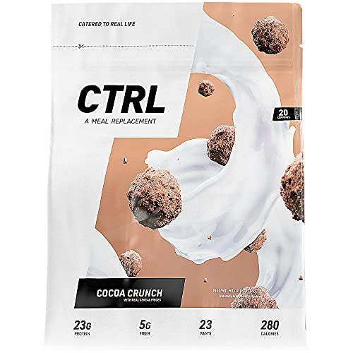CTRL Meal Replacement Shake with Real Cereal Pieces - Cocoa Crunch - 40 Scoops Packed with Essential Nutrients, Including 23g of Protein, 5 Grams of Fiber, 23 Vitamins and Minerals