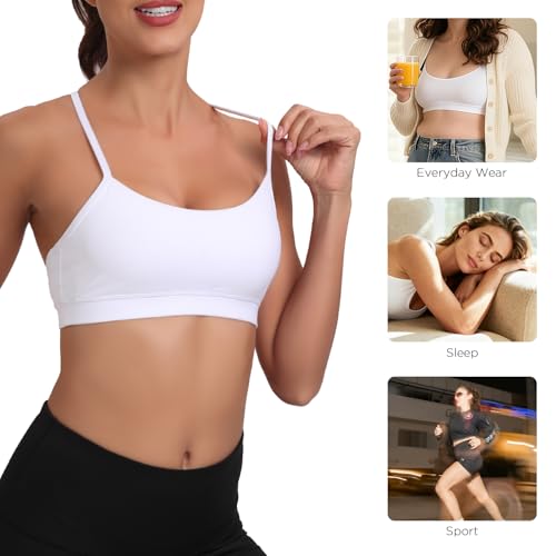 Image of Raxnode Women's 3-Pack Y-Back Sports Bra, Thin Spaghetti Strap Nylon Yoga Bra with Removable Cups, Light Support Bralettes