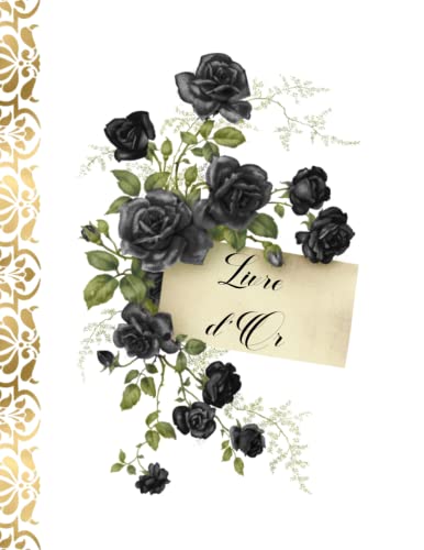 Livre d'or photo: Mariage, Thème baroque, floral, roses noires, doré | Grand format | 200 mots d'invités à remplir avec emplacements photos |