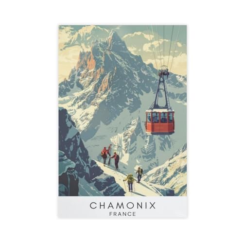 Poster vintage Chamonix pour un salon style chalet alpin chaleureux