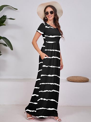 Image of DEARCASE Maxi Dress for Women Short Sleeve Casual Summer Loose Plain Comfy Long Dresses with Pockets
