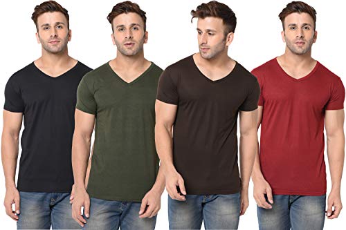 Image of JANGOBOY Men's Solid Half Sleeve V-Neck Cotton Blend T-Shirt