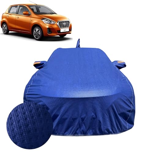 Image of Car Cover for Datsun Go (2013-2022) | 100% Waterproof Cover with Antenna & Reflective Mirror Pockets | Dustproof, Scratchproof, Heatproof Datsun Go Car Cover |Soft Cotton Lining| Blue