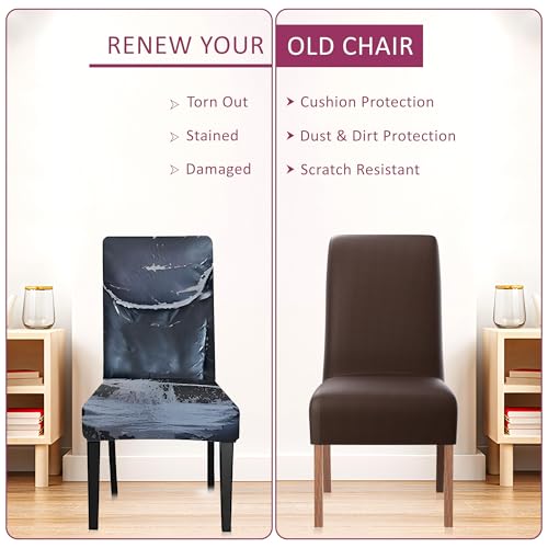 Image of Kuber Industries 6 Pcs Stretchable Dining Table Chair Cover Machine Washable Chair Protector Seat Slipcover for Kitchen & Living Room | Plain - Brown