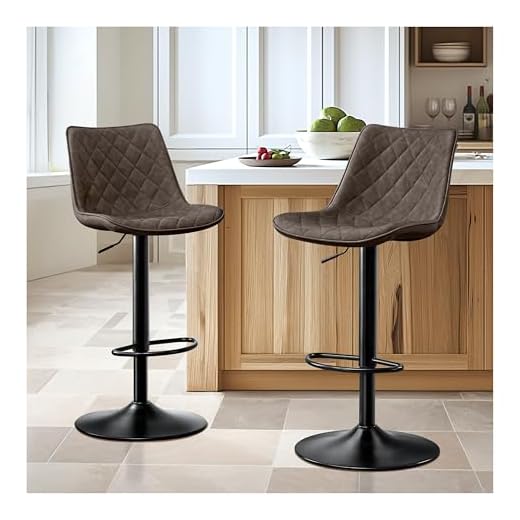 STOOLINK Barkruk, set van 2 barstoelen, in hoogte verstelbaar, met microvezel-leer, barkruk met rugleuning, barkruk draaibaar, bistrokruk, designer, barstoelen voor keuken, toonbank, bar-bruin