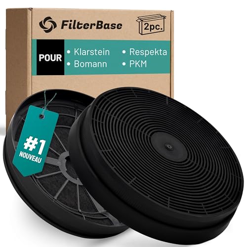 FilterBase® Lot de 2 Filtres à Charbon 175mm pour Hotte Brandt, Valberg, Candy, Continental Edison | Compatible avec Respekta MIZ0023, PKM CF110, Klarstein,...