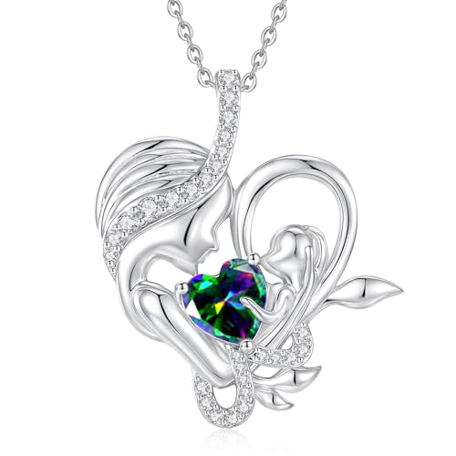 FANCIME Alexandrite Birthstone Mother & Child Heart Necklace - Tree of Life Pendant I Love You Mom June Jewelry Gift for Mom Grandmother Wife 16+2 Chain Symbol of Love & Eternal Bond