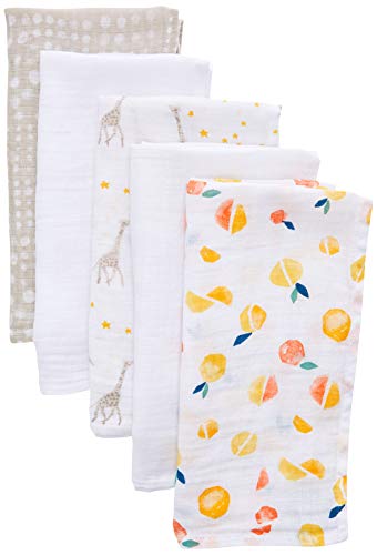 aden + anais essentials - Lange Bébé en Mousseline de Coton Musy, Carré 100 % Coton pour Bébé, Qualité Premium, Doux et Confortable, Nouveaux-nés, Garçon et Fille, Multicolore, 60 x 60 cm, Lot de 5