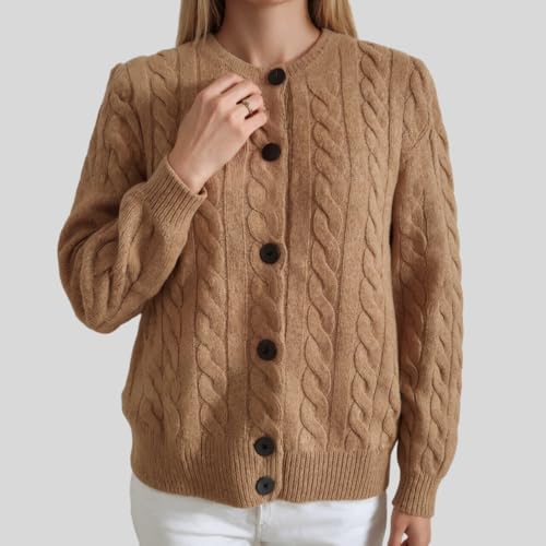 Women's Cashmere and Merino Wool Blend Cable Knit Button Front Cardigan Sweater,Long Sleeve,Thick Knit2