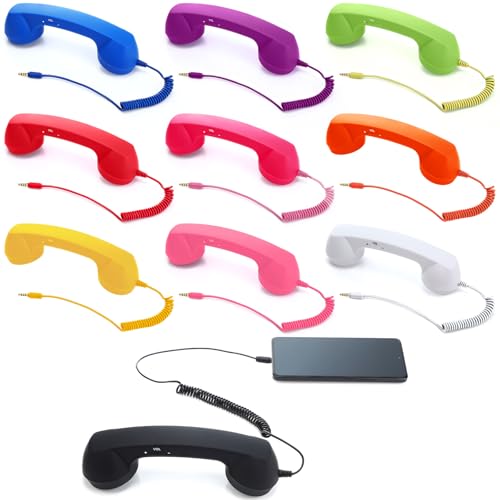Relaxweex 10 Colors 3.5mm Retro Phone Handset for Cell Phone to Landline Adapter Vintage Old Telephone Handset Bulk Microphone Speaker Handheld Receiver for Mobile Old School Pad