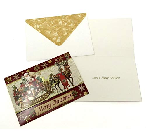 Punch Studio 64450 Santa's Sleigh Embellished Christmas Cards Box Of 12 #TOP2