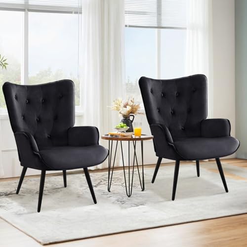 Ckaff Lot de 2 Fauteuil Salon Relax, Fauteuil Scandinave Moelleux en Velours Chaise Bouclette avec Accoudoirs & Dossier Ergonomique pour Salle à Manger, Salon, Chambre,...