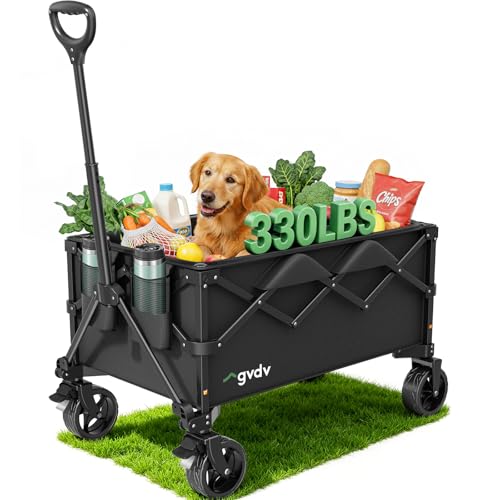 Image of GVDV CW35 Wagons Carts Foldable, 42-Inch Extended Handle Collapsible Utility Wagon, 330LBS Heavy-Duty Shopping Cart for Groceries, Sports, Camping, Garden