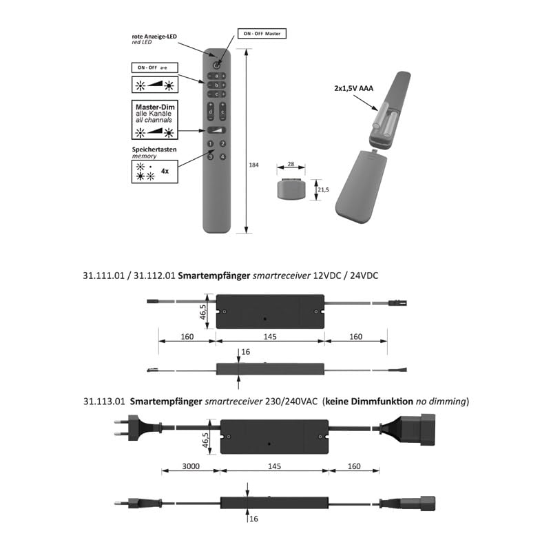 1-Kanal Funk-Schalter/Dimmer S-Mitter Smart Set 12VDC 5-Kana
