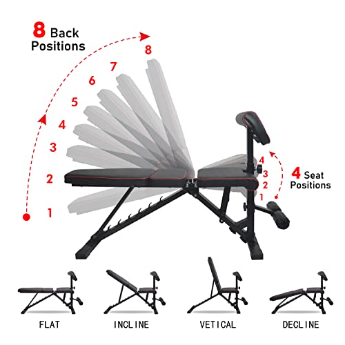 Papepipo Adjustable Weight Bench For Home - Foldable Workout Bench With Preacher Curl Pad, Flat/Incline/Decline Exercise Bench, For Full Body Strength Training #TOP1