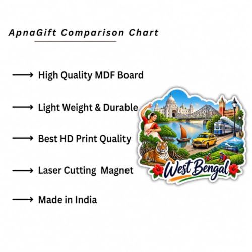 Image of Apna Gift west bangal Theme Souvenir Wooden Fridge Magnet for Refrigerator - Printed Fridge Magnet for Kitchen & Fridge Decor | Perfect Souvenir Gift | Fridge Decoration | Size 3x3 Inches | Pack of 1
