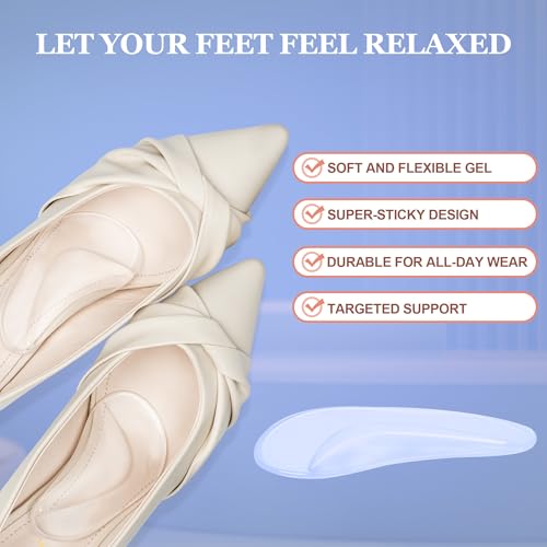 Image of 6 Pairs Arch Support Inserts for Women & Men, Reusable Arch Support Cushions for Plantar Fasciitis Relief, Shoe Insoles for Flat Feet, Sandals, Heels, Work Shoes