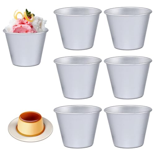 LianSinGo 6 Pack Pudding Moulds Mini Pudding Basins Aluminum Muffin Tin Dariole Moulds Nonstick Mini Baking Cups Egg Tart Cupcake Mould Kitchen DIY Cooking Bakeware(6 Pcs)