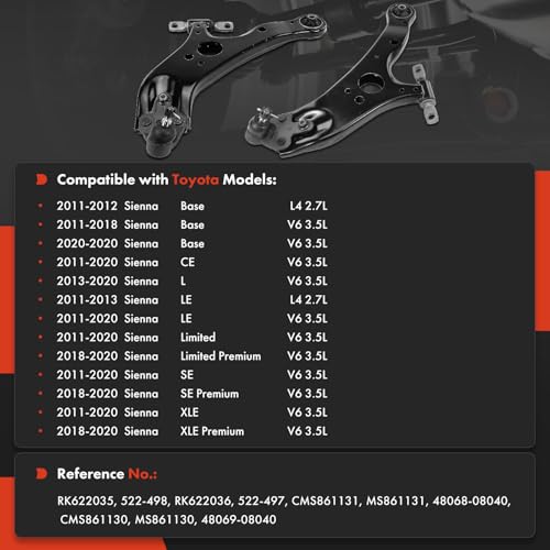 A-Premium 2 x Front Lower Control Arm, with Ball Joint & Bushing, Compatible with Toyota Sienna 2011 2012 2013 2014 2015 2016 2017 2018 2019 2020 by A-Premium - Used condition - Image 2
