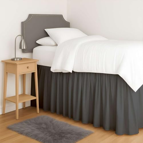 Dorm Bed Skirt Twin XL - 36 Inch Drop, 100% Microfiber, Extra Long College Room Bed Skirt, 3 Panels - Dark Grey